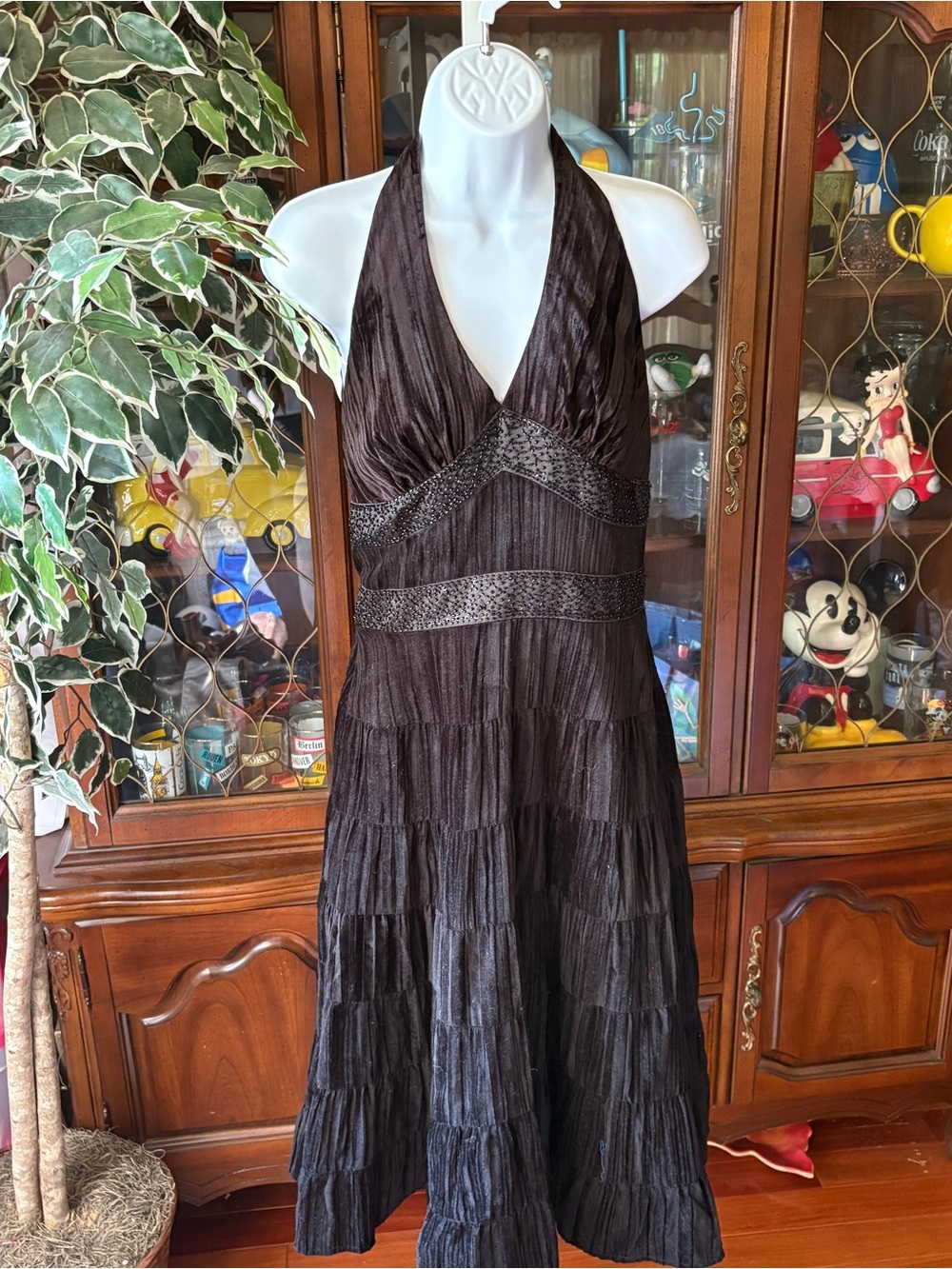 Vtg Y2K 90s Dusk Collection Velvet Tiered Beaded Witchy Whimsigoth Halter Dress